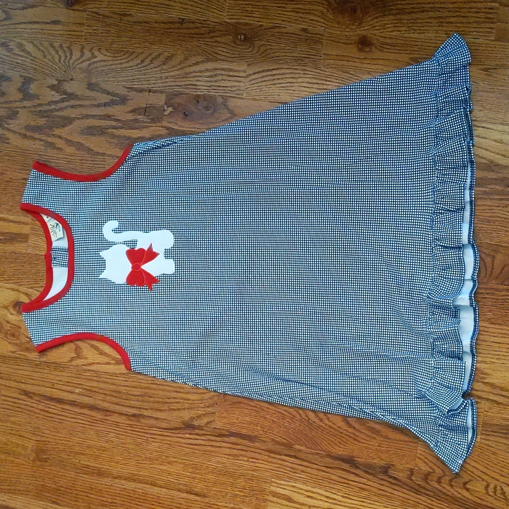 Little girl's cat dress. Navy and white. Size 8. Luigi.